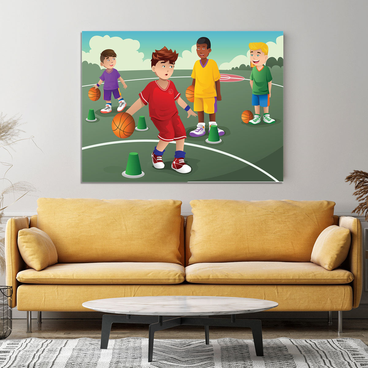Kids practicing basketball Canvas Print or Poster - Canvas Art Rocks - 4