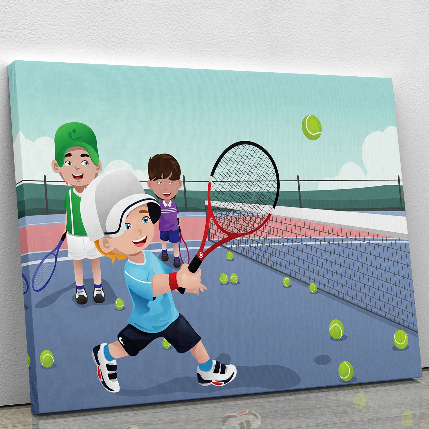 Kids practicing tennis Canvas Print or Poster - Canvas Art Rocks - 1