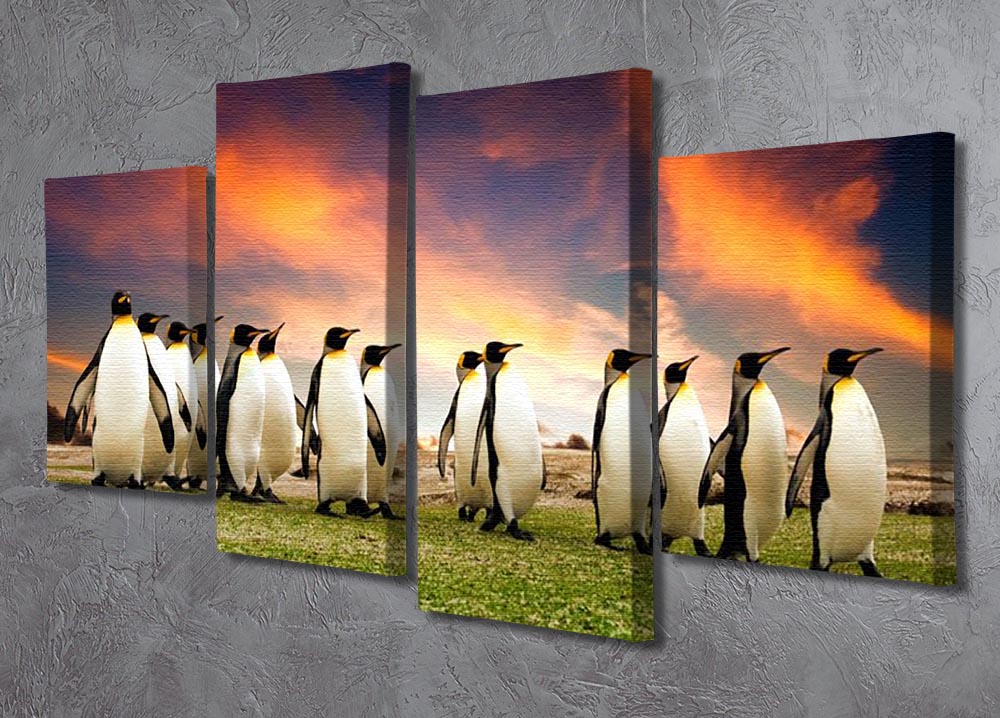 King Penguins in the Falkland Islands 4 Split Panel Canvas - Canvas Art Rocks - 2