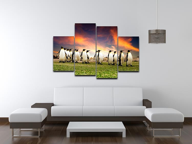 King Penguins in the Falkland Islands 4 Split Panel Canvas - Canvas Art Rocks - 3
