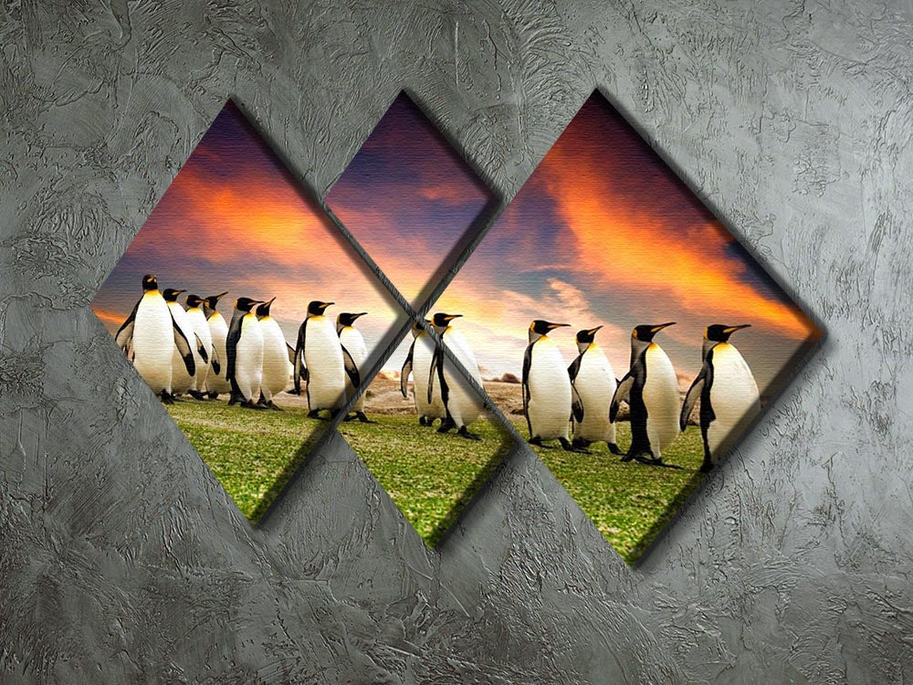 King Penguins in the Falkland Islands 4 Square Multi Panel Canvas - Canvas Art Rocks - 2