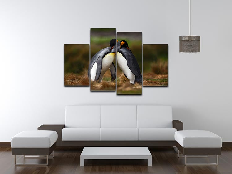 King penguin couple cuddling 4 Split Panel Canvas - Canvas Art Rocks - 3