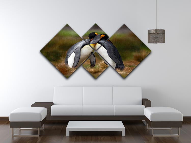 King penguin couple cuddling 4 Square Multi Panel Canvas - Canvas Art Rocks - 3