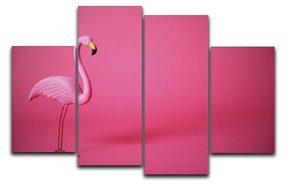 Kitsch pink flamingo in studio 4 Split Panel Canvas - Canvas Art Rocks - 1