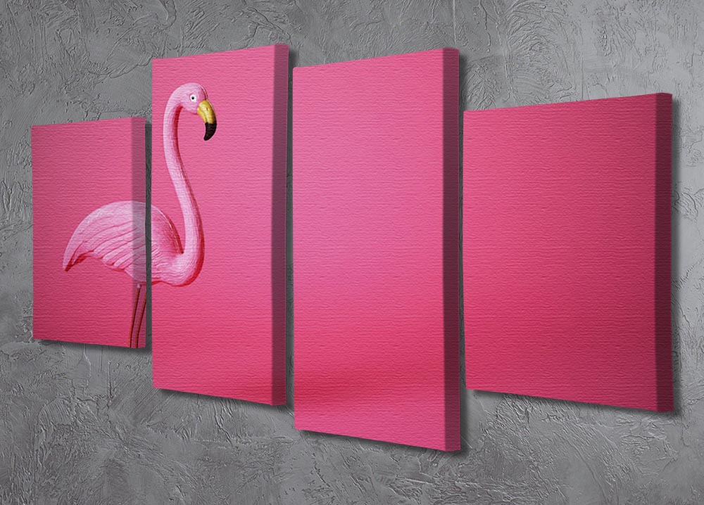 Kitsch pink flamingo in studio 4 Split Panel Canvas - Canvas Art Rocks - 2