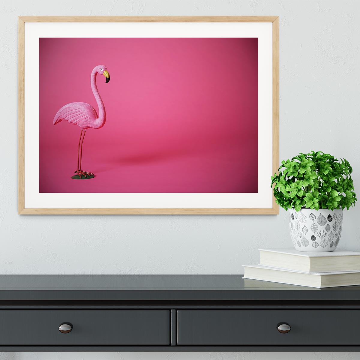 Kitsch pink flamingo in studio Framed Print - Canvas Art Rocks - 3