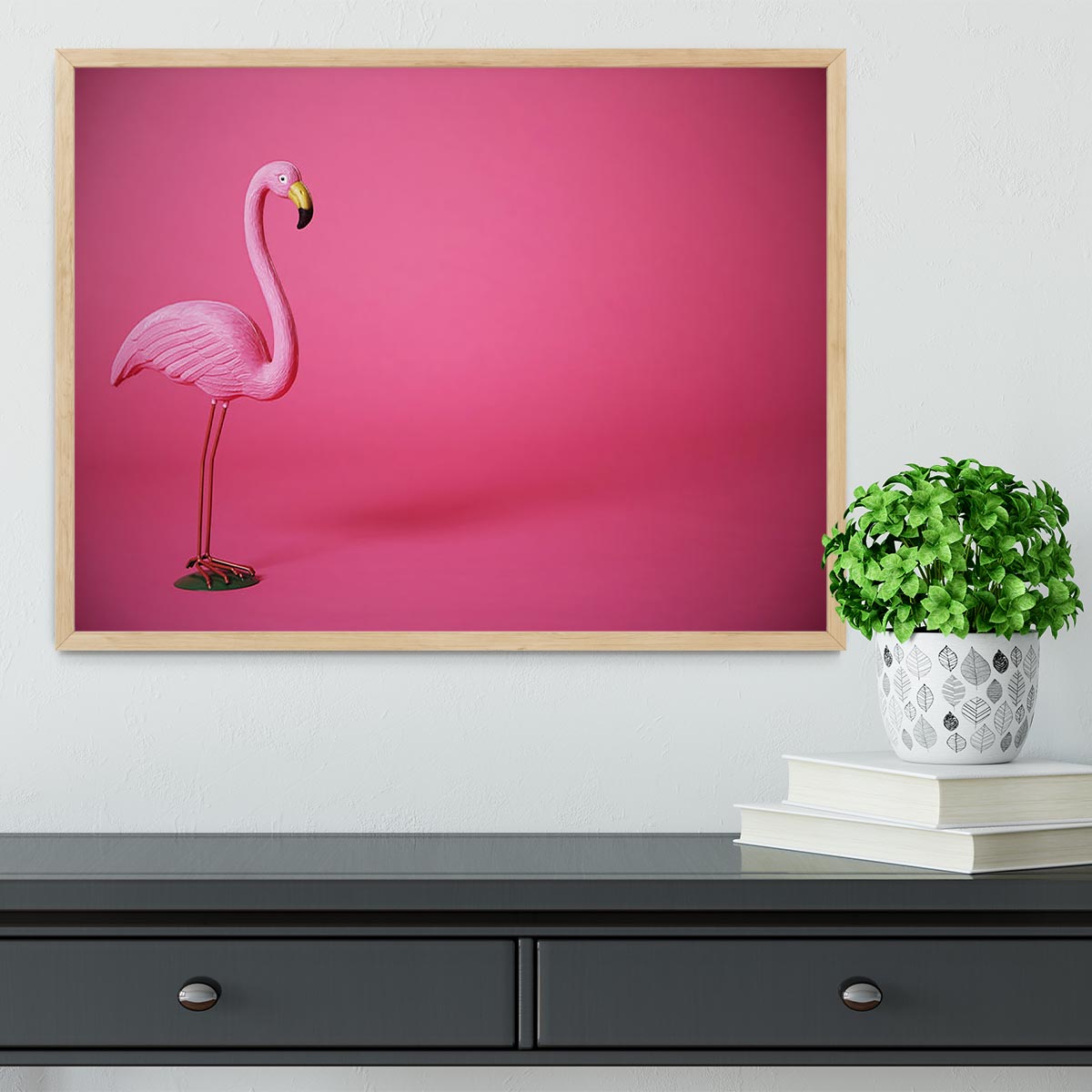 Kitsch pink flamingo in studio Framed Print - Canvas Art Rocks - 4