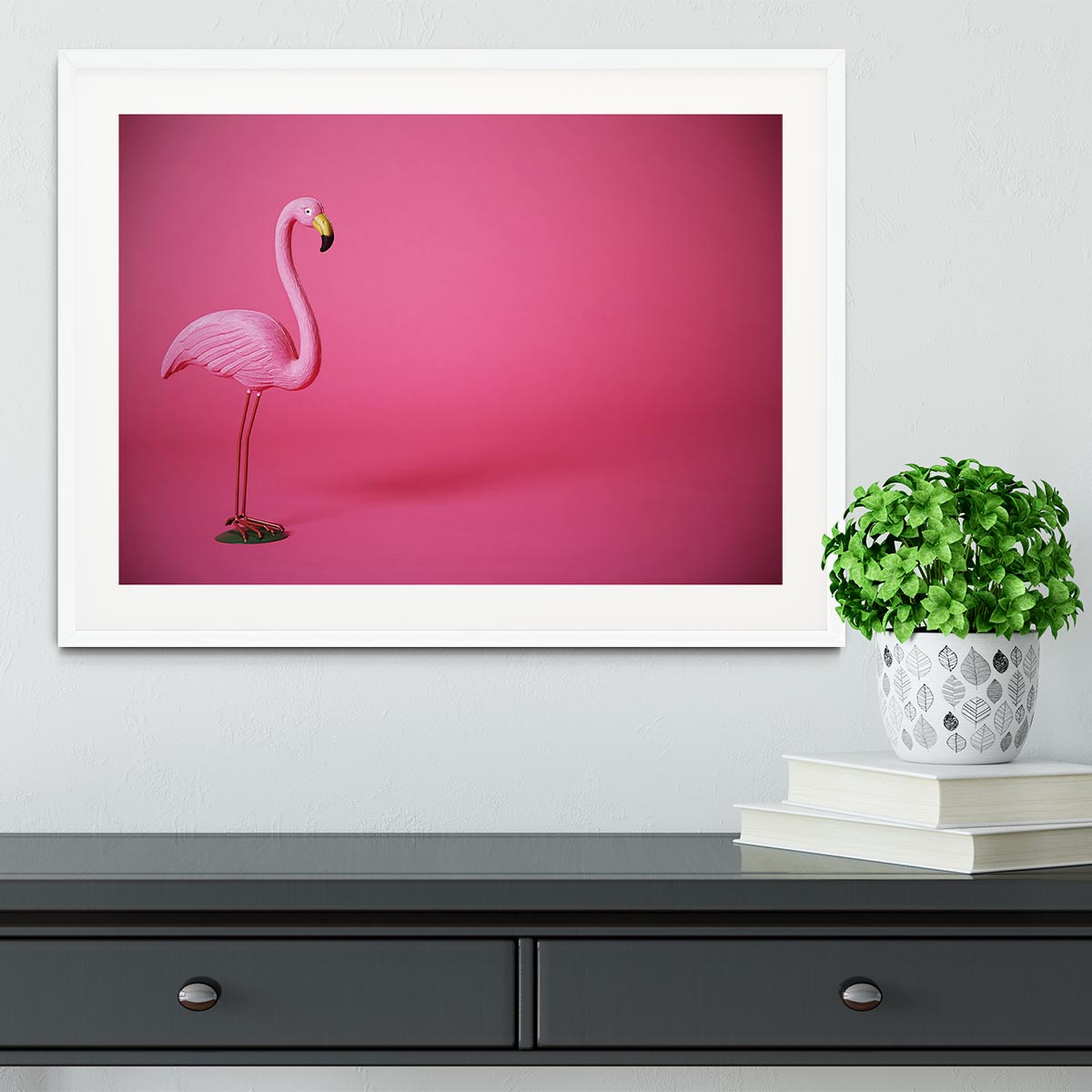 Kitsch pink flamingo in studio Framed Print - Canvas Art Rocks - 5