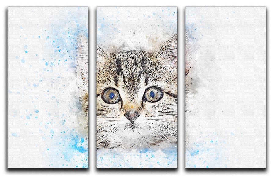 Kitten Painting 3 Split Panel Canvas Print - Canvas Art Rocks - 1