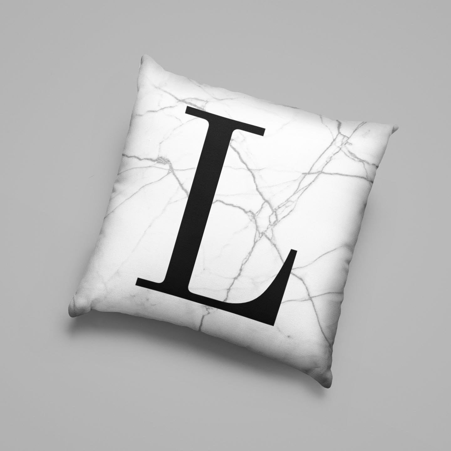 White Marble Monogram Cushion - Linen