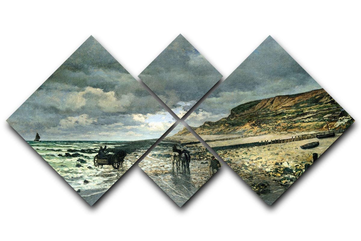 La Pointe del Heve at low tide by Monet 4 Square Multi Panel Canvas  - Canvas Art Rocks - 1
