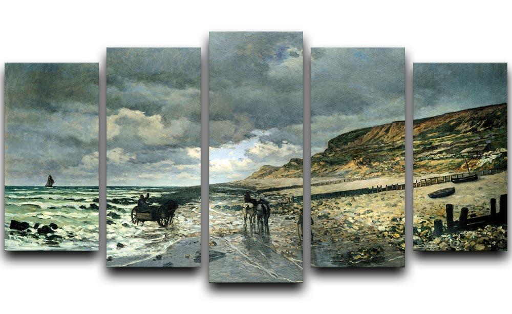 La Pointe del Heve at low tide by Monet 5 Split Panel Canvas  - Canvas Art Rocks - 1