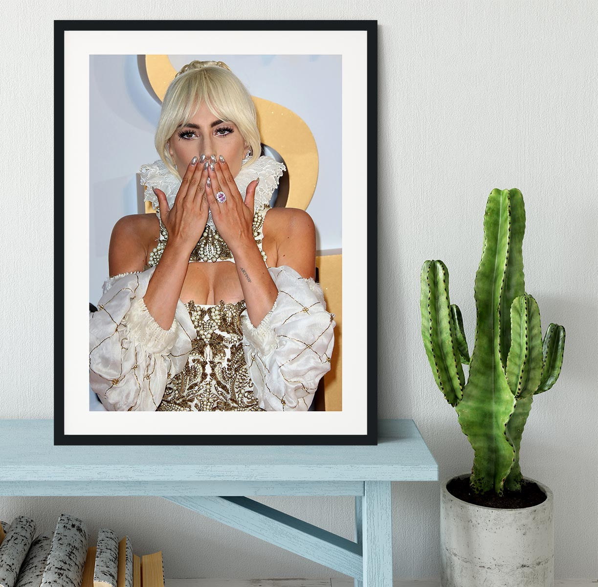 Lady Gaga blows a kiss Framed Print - Canvas Art Rocks - 1