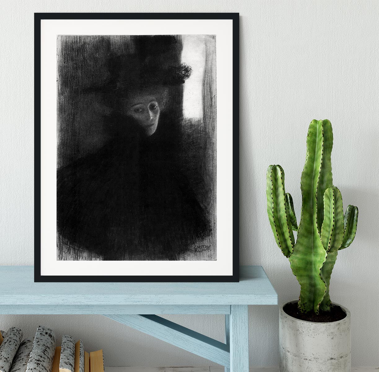 Lady with a hat and Cape by Klimt Framed Print - Canvas Art Rocks - 1