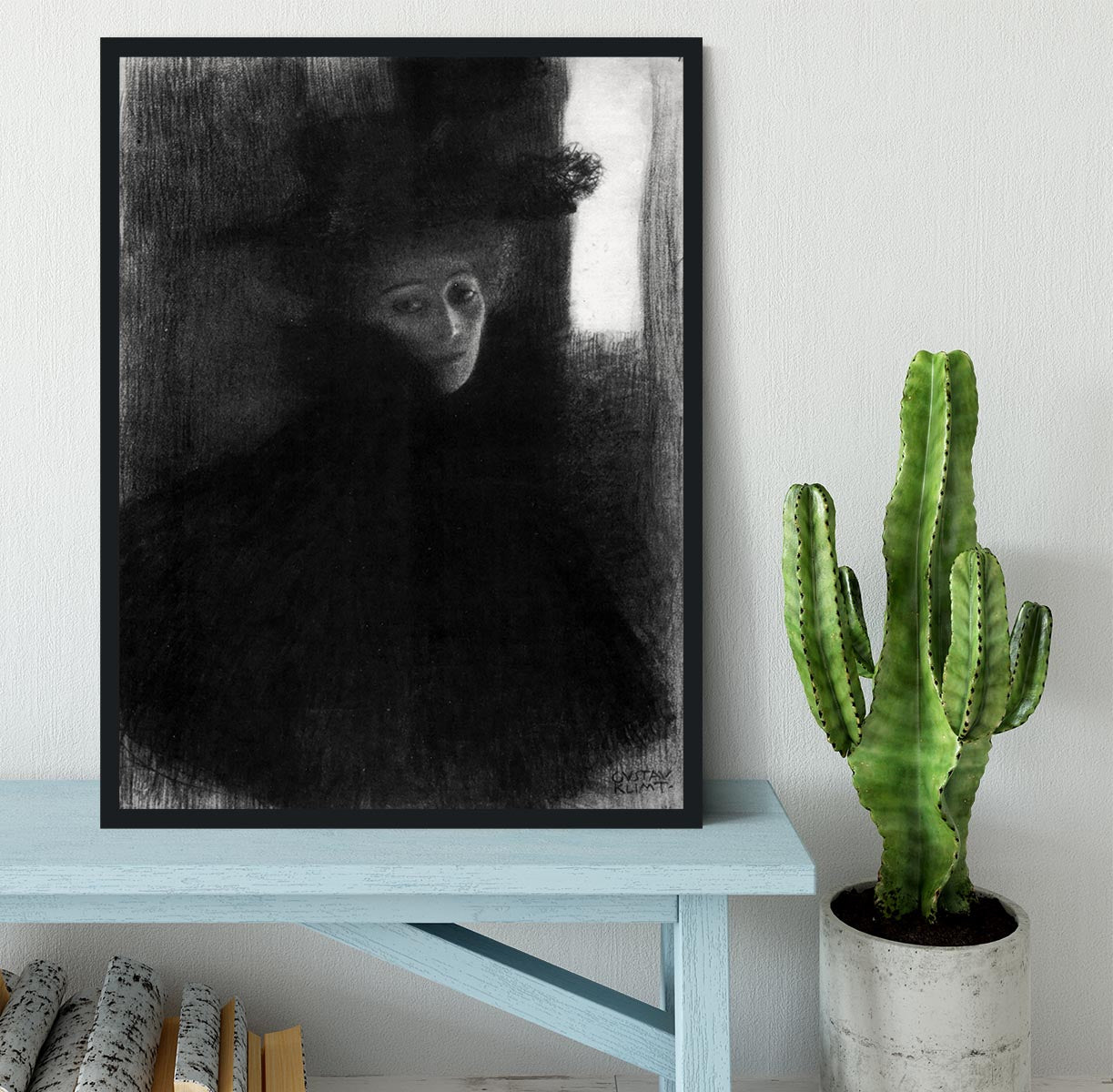 Lady with a hat and Cape by Klimt Framed Print - Canvas Art Rocks - 2