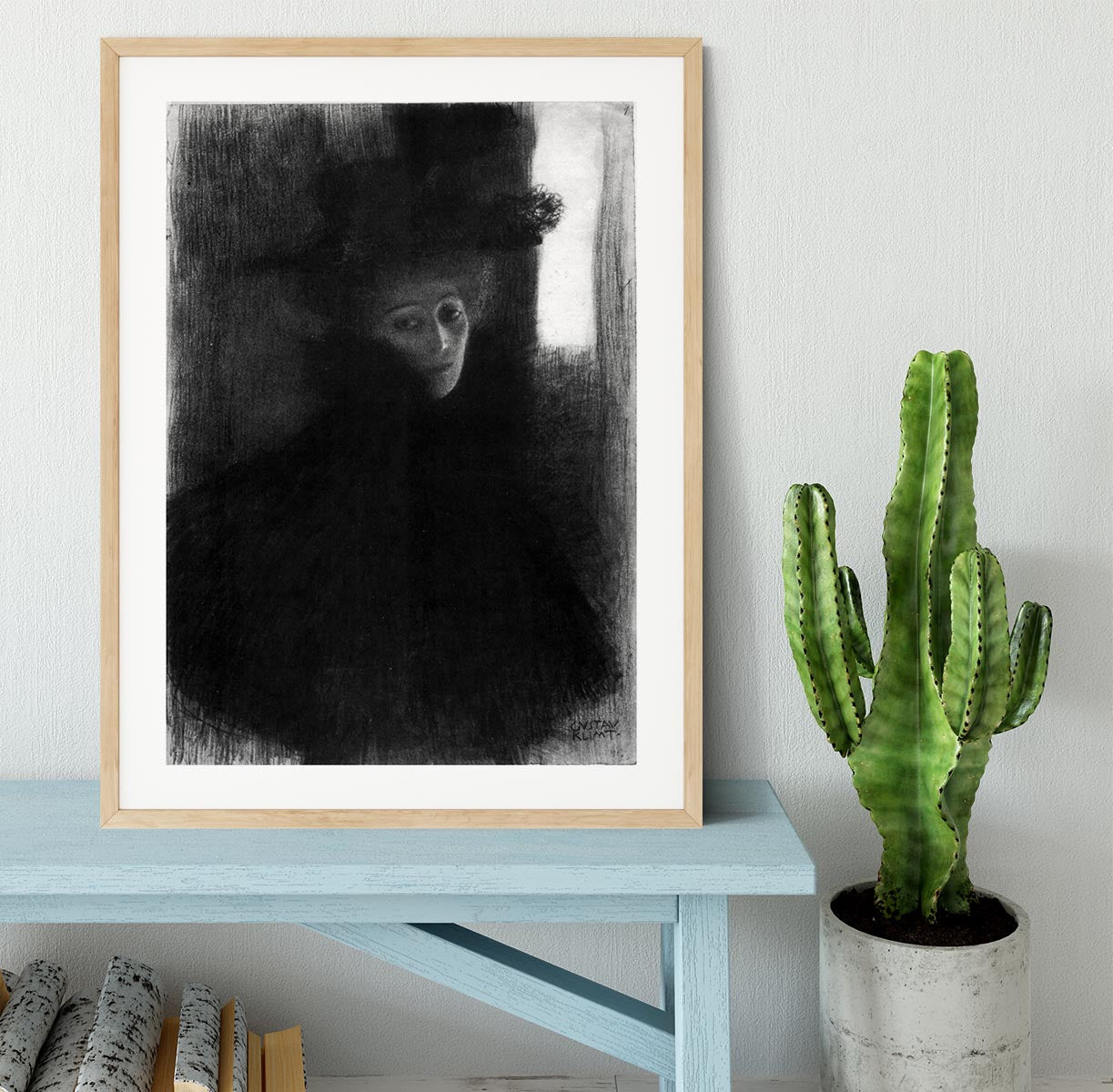 Lady with a hat and Cape by Klimt Framed Print - Canvas Art Rocks - 3