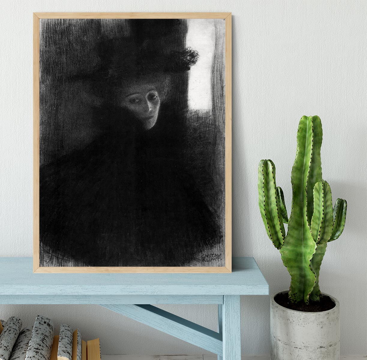 Lady with a hat and Cape by Klimt Framed Print - Canvas Art Rocks - 4