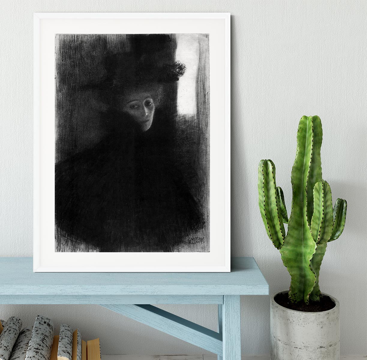 Lady with a hat and Cape by Klimt Framed Print - Canvas Art Rocks - 5