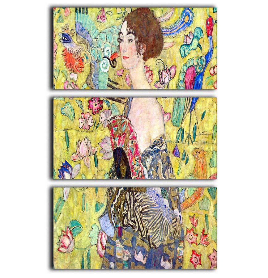 Lady with fan by Klimt 3 Split Panel Canvas Print - Canvas Art Rocks - 1