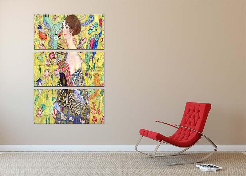 Lady with fan by Klimt 3 Split Panel Canvas Print - Canvas Art Rocks - 2