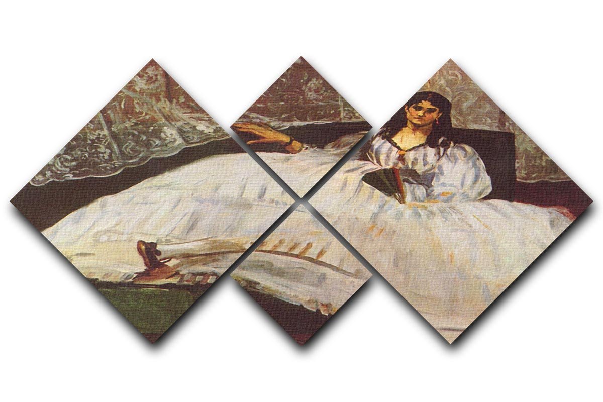 Lady with fan by Manet 4 Square Multi Panel Canvas  - Canvas Art Rocks - 1