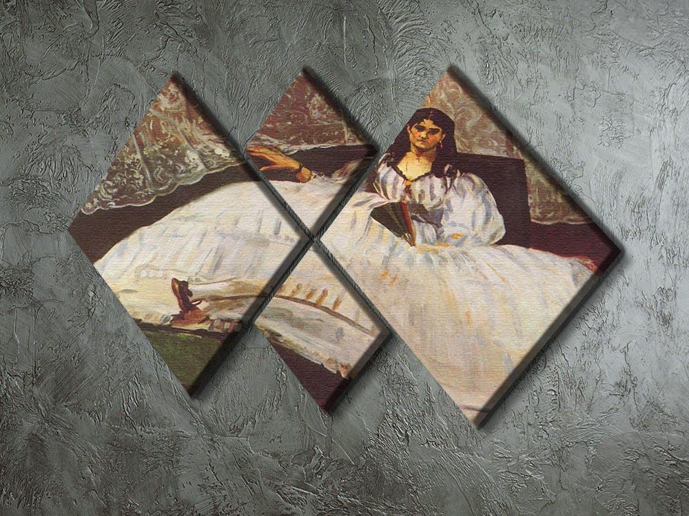 Lady with fan by Manet 4 Square Multi Panel Canvas - Canvas Art Rocks - 2