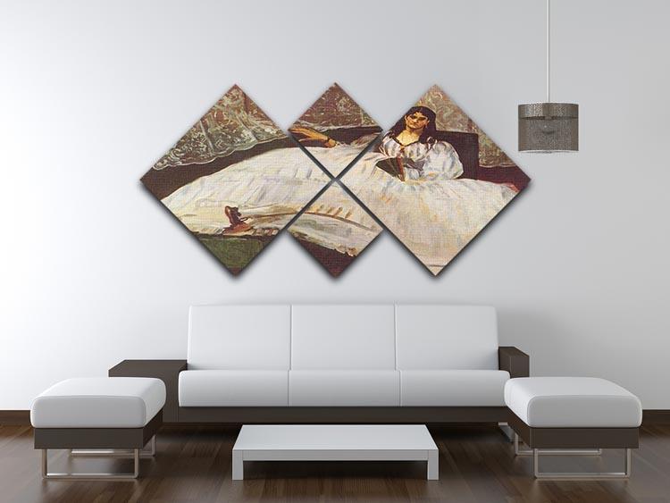 Lady with fan by Manet 4 Square Multi Panel Canvas - Canvas Art Rocks - 3