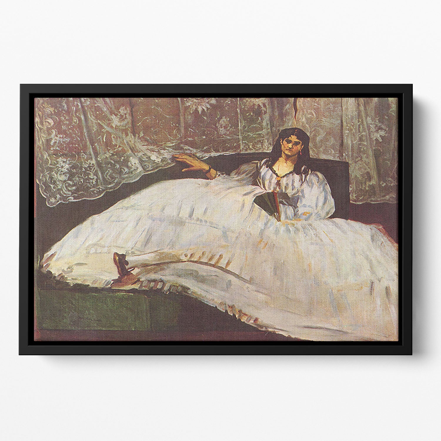 Lady with fan by Manet Floating Framed Canvas
