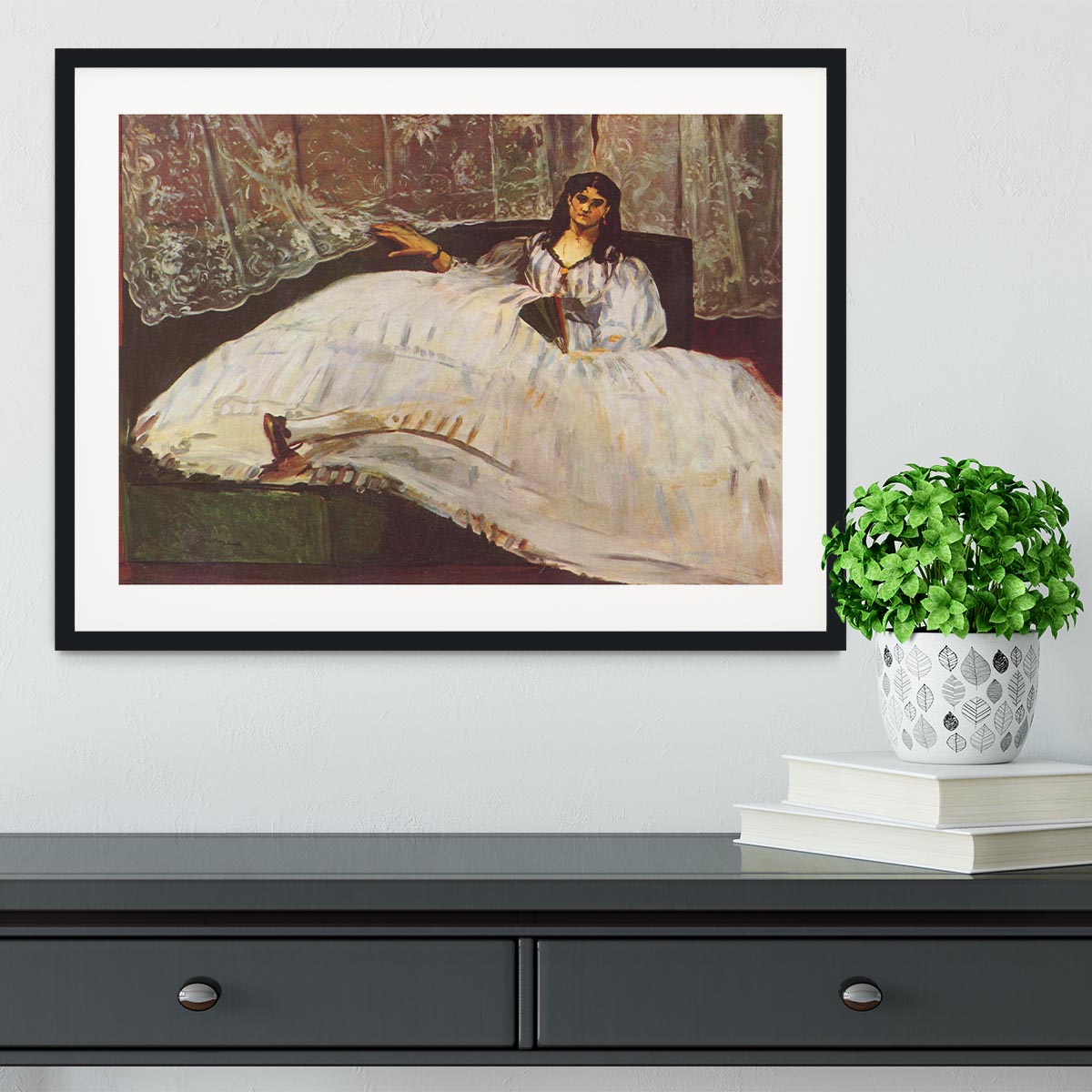 Lady with fan by Manet Framed Print - Canvas Art Rocks - 1