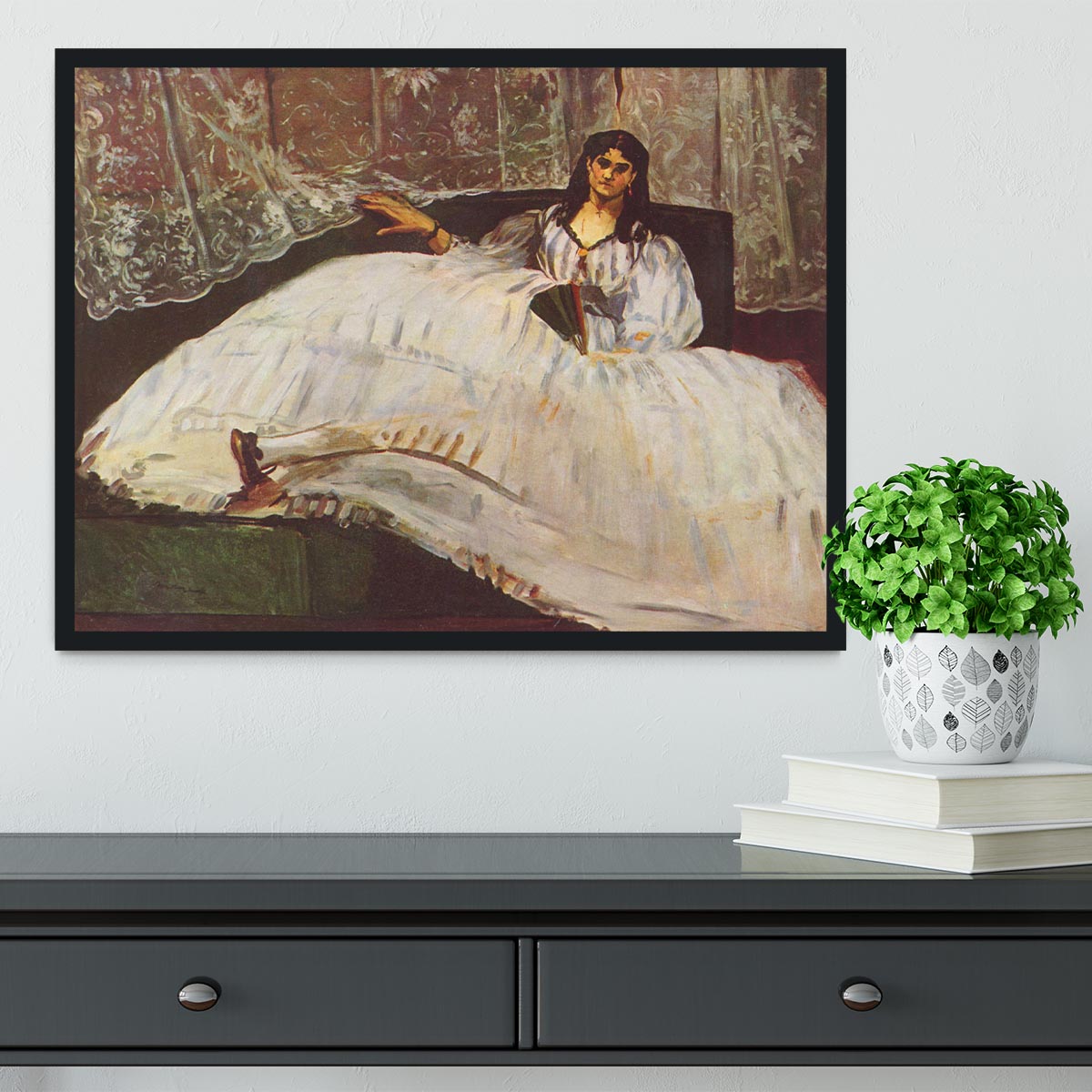 Lady with fan by Manet Framed Print - Canvas Art Rocks - 2