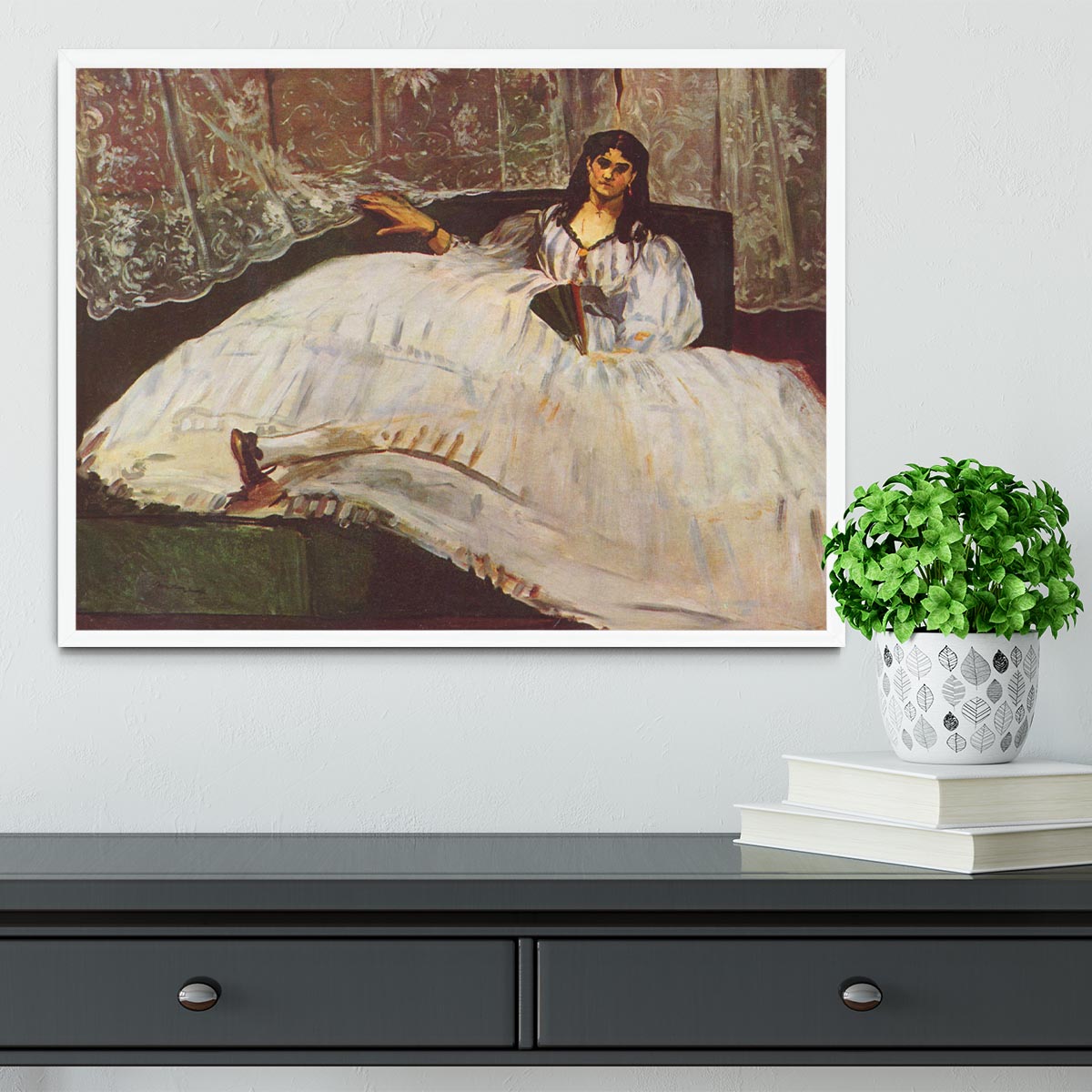 Lady with fan by Manet Framed Print - Canvas Art Rocks -6