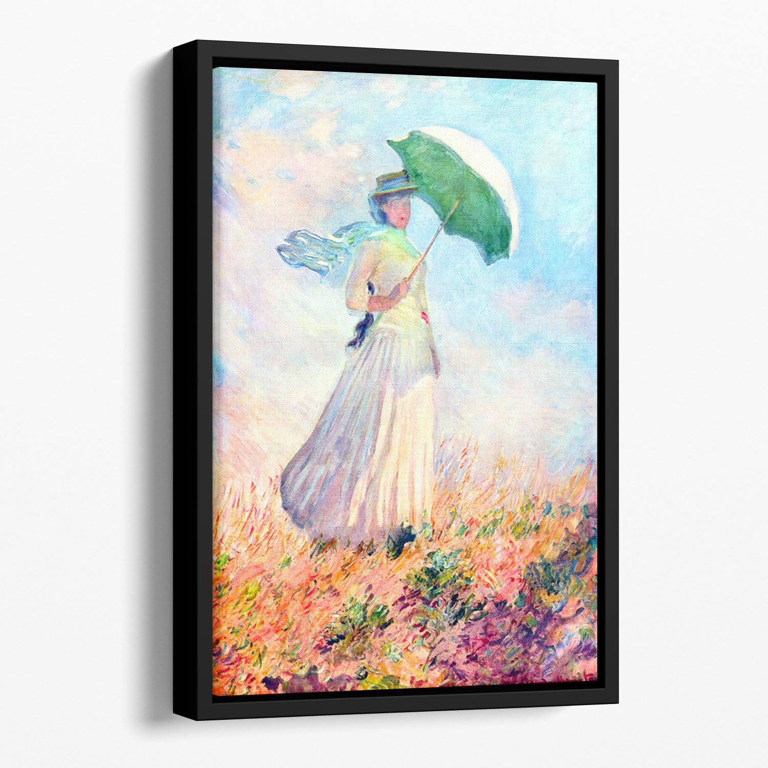 Lady with sunshade study by Monet Floating Framed Canvas