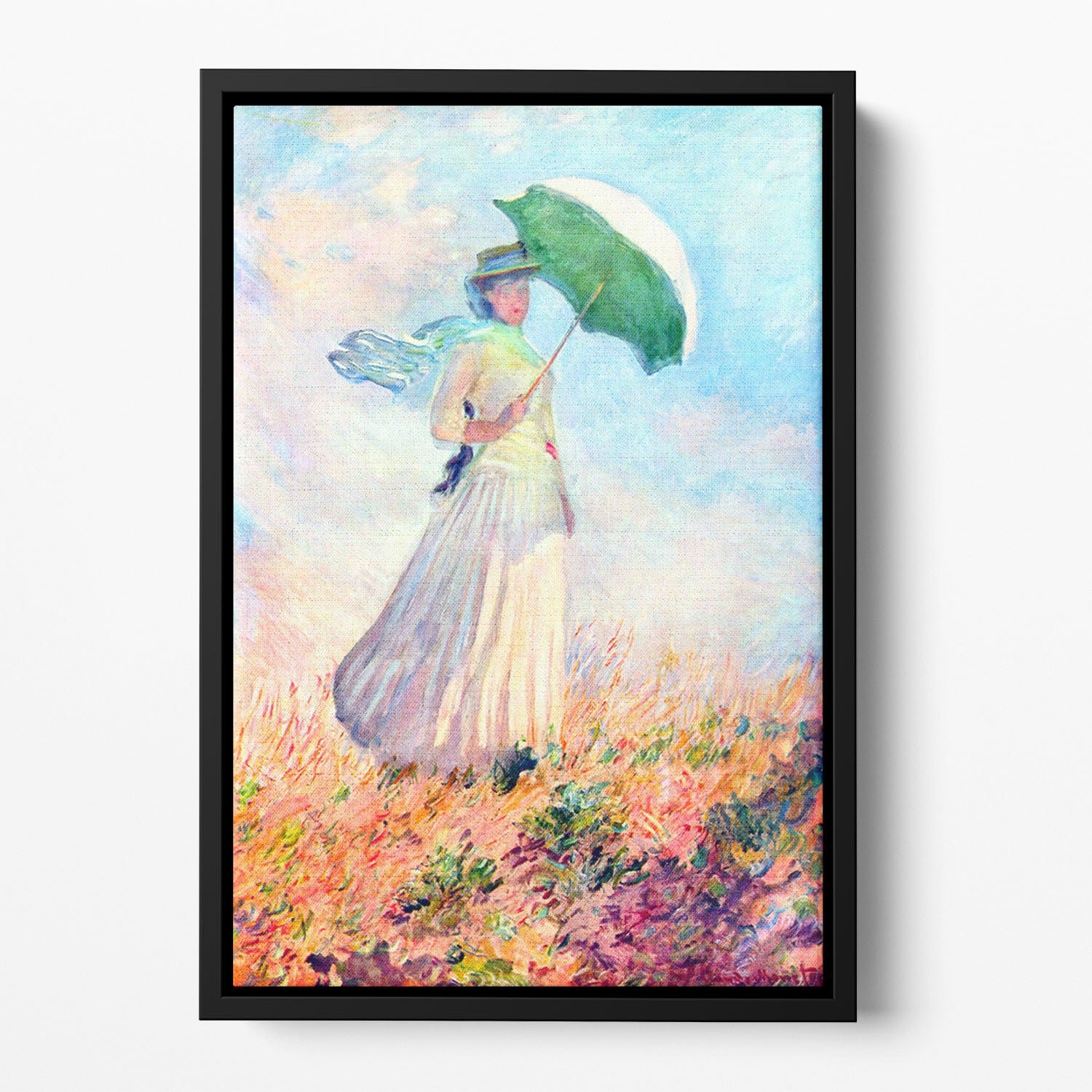 Lady with sunshade study by Monet Floating Framed Canvas