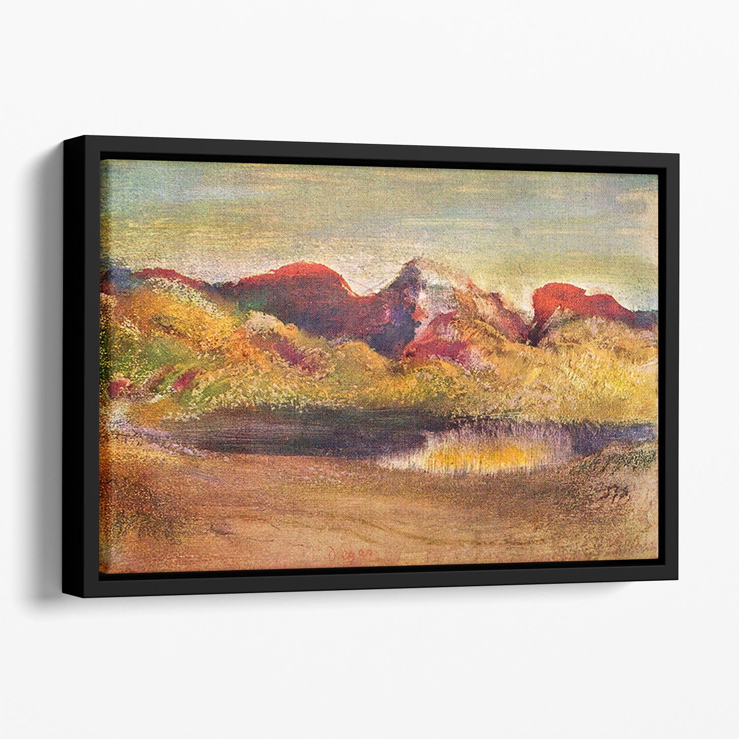 Lake and mountains by Degas Floating Framed Canvas