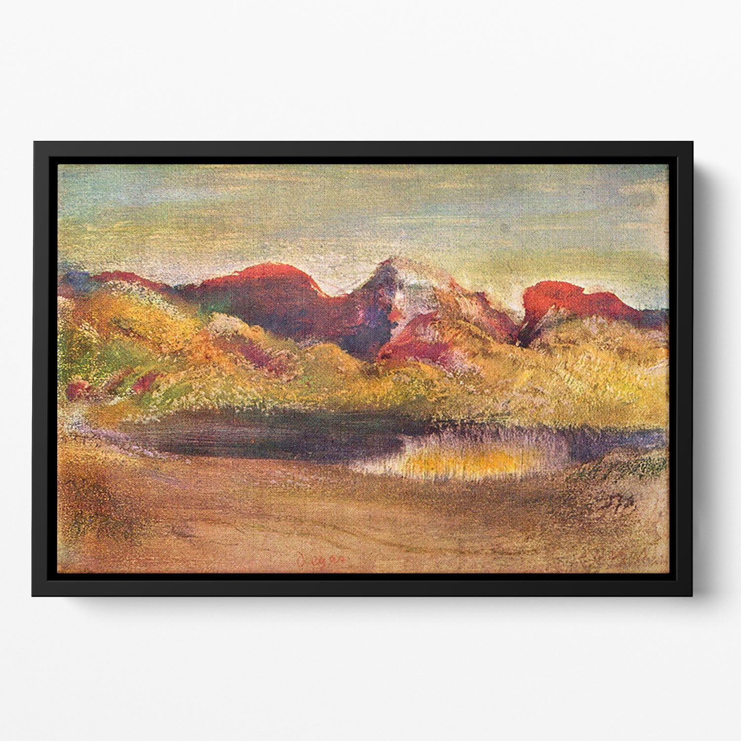 Lake and mountains by Degas Floating Framed Canvas