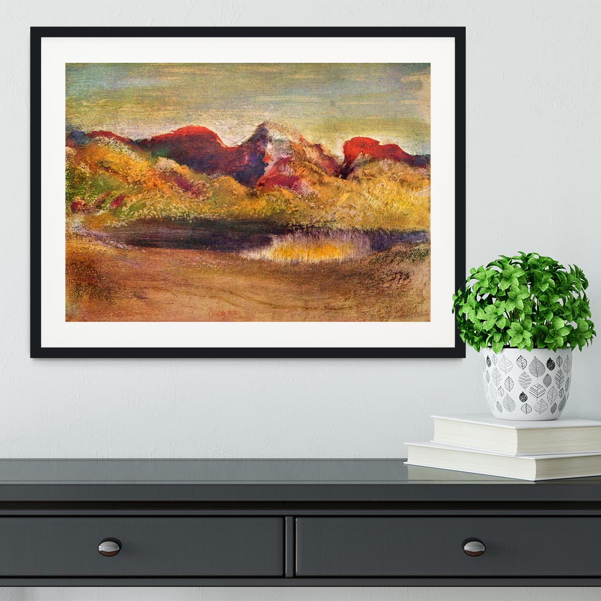 Lake and mountains by Degas Framed Print - Canvas Art Rocks - 1