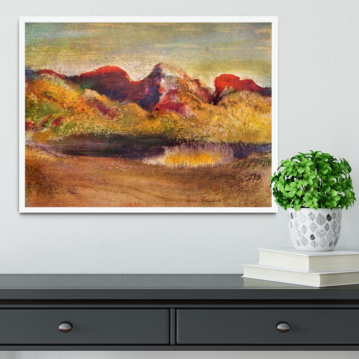 Lake and mountains by Degas Framed Print - Canvas Art Rocks -6