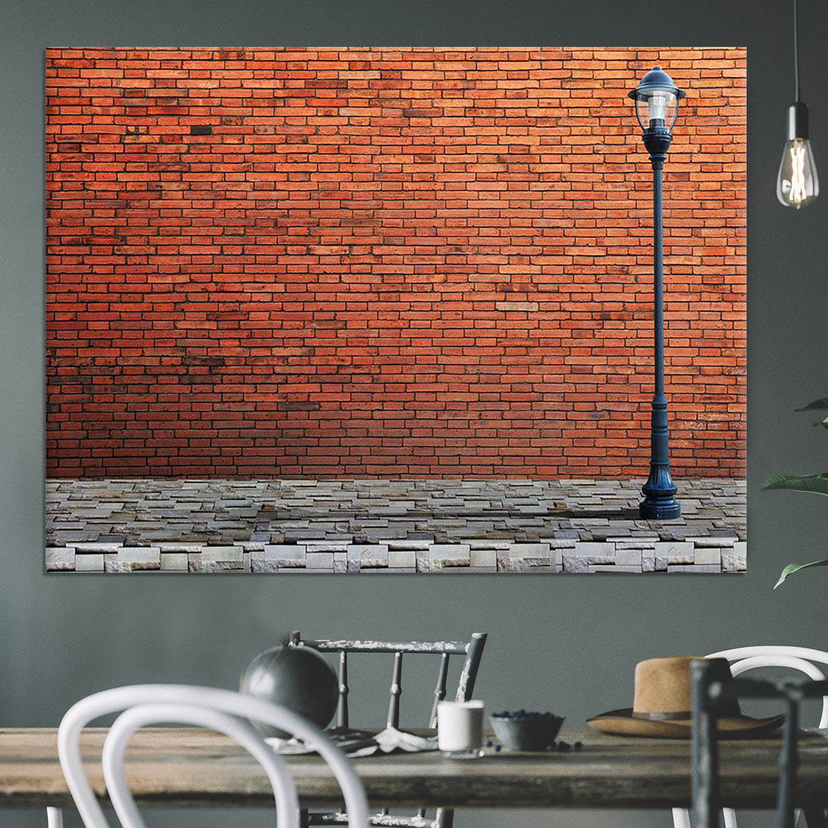 Lamp post street on brick Canvas Print or Poster - Canvas Art Rocks - 3