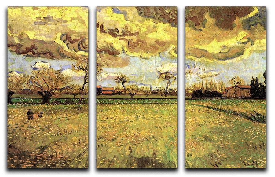 Landscape Under a Stormy Sky by Van Gogh 3 Split Panel Canvas Print - Canvas Art Rocks - 4