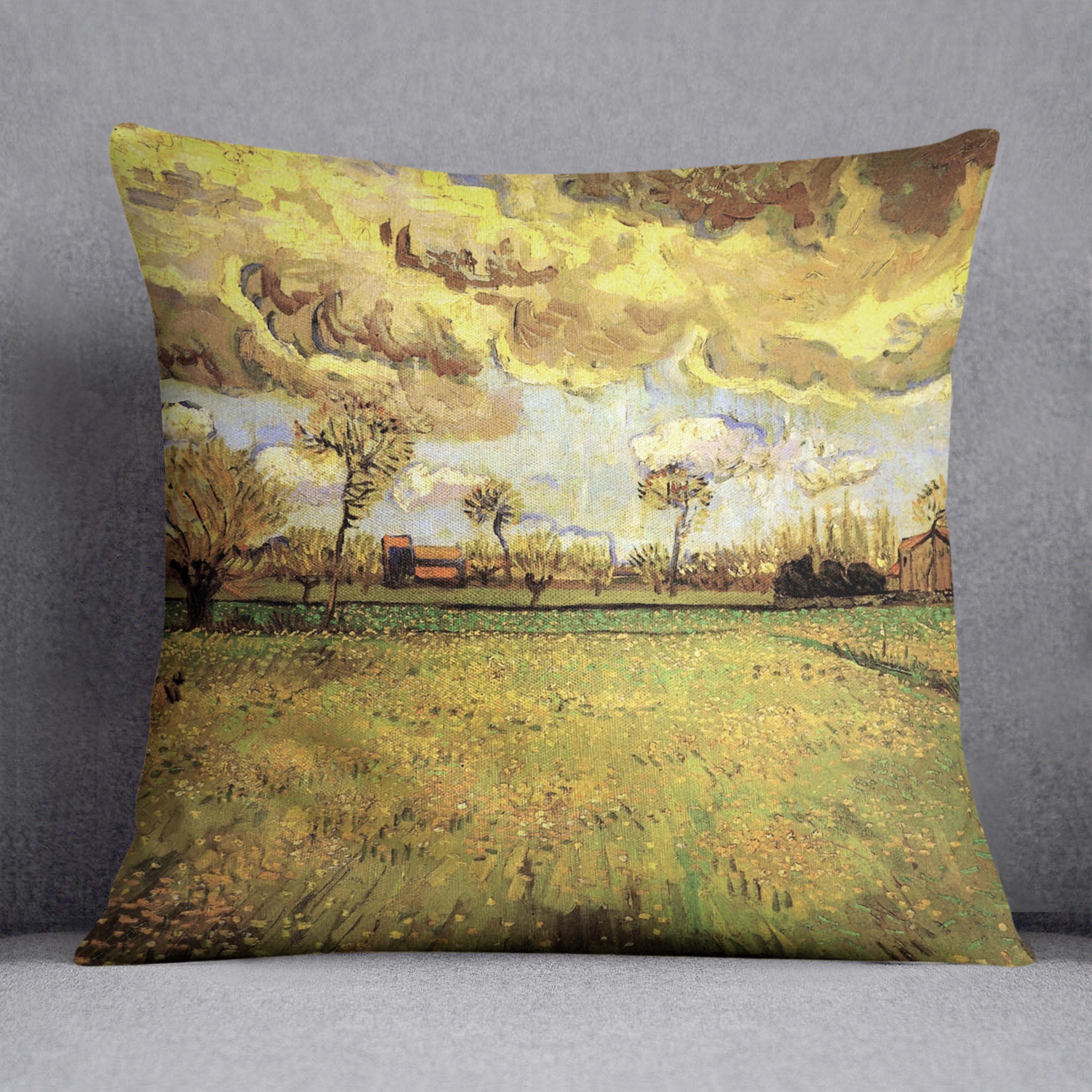 Landscape Under a Stormy Sky by Van Gogh Cushion