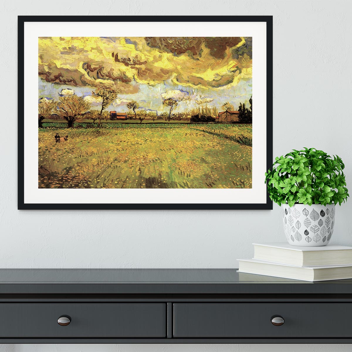 Landscape Under a Stormy Sky by Van Gogh Framed Print - Canvas Art Rocks - 1