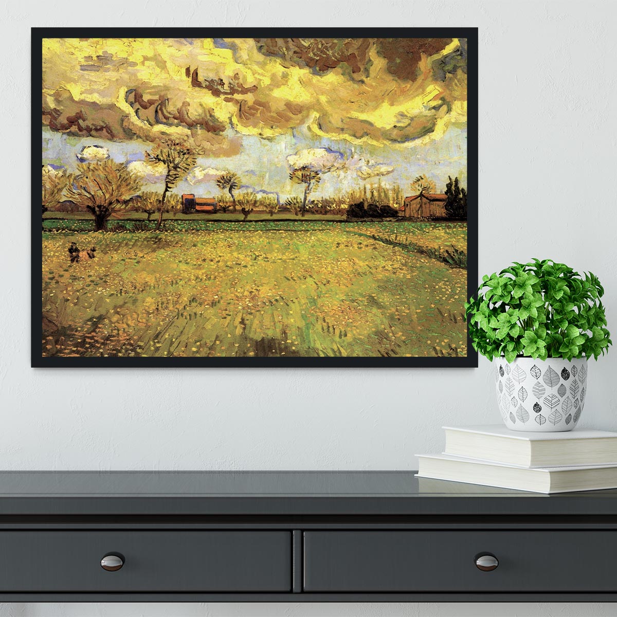 Landscape Under a Stormy Sky by Van Gogh Framed Print - Canvas Art Rocks - 2