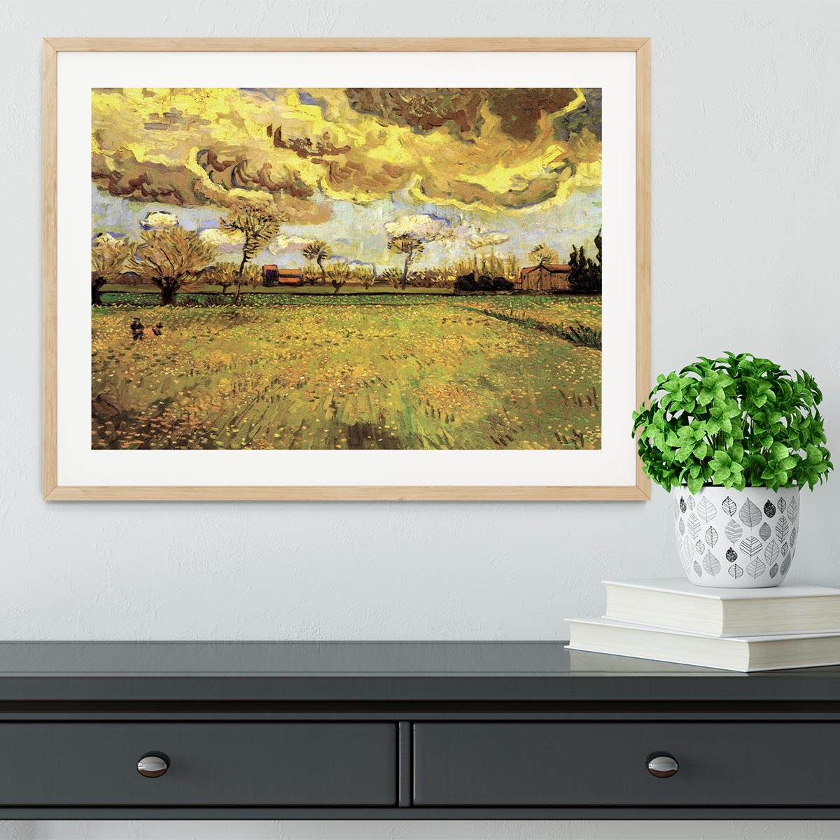 Landscape Under a Stormy Sky by Van Gogh Framed Print - Canvas Art Rocks - 3
