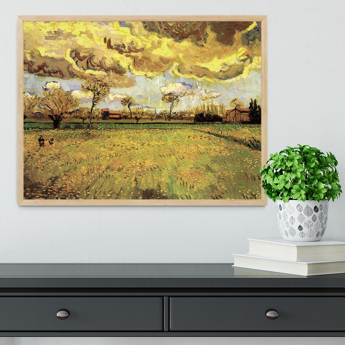 Landscape Under a Stormy Sky by Van Gogh Framed Print - Canvas Art Rocks - 4