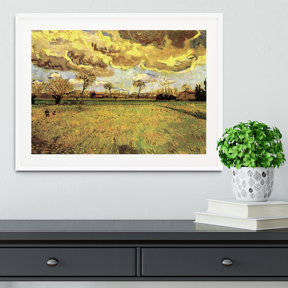 Landscape Under a Stormy Sky by Van Gogh Framed Print - Canvas Art Rocks - 5