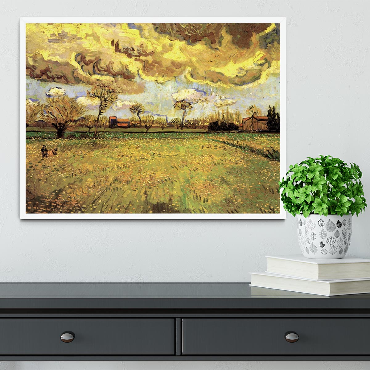 Landscape Under a Stormy Sky by Van Gogh Framed Print - Canvas Art Rocks -6