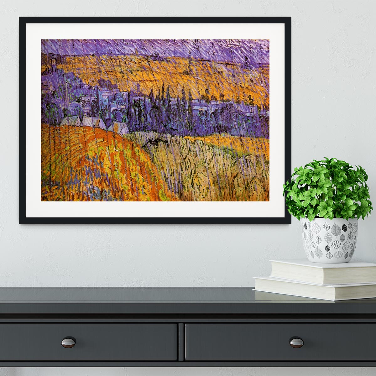 Landscape at Auvers in the Rain by Van Gogh Framed Print - Canvas Art Rocks - 1