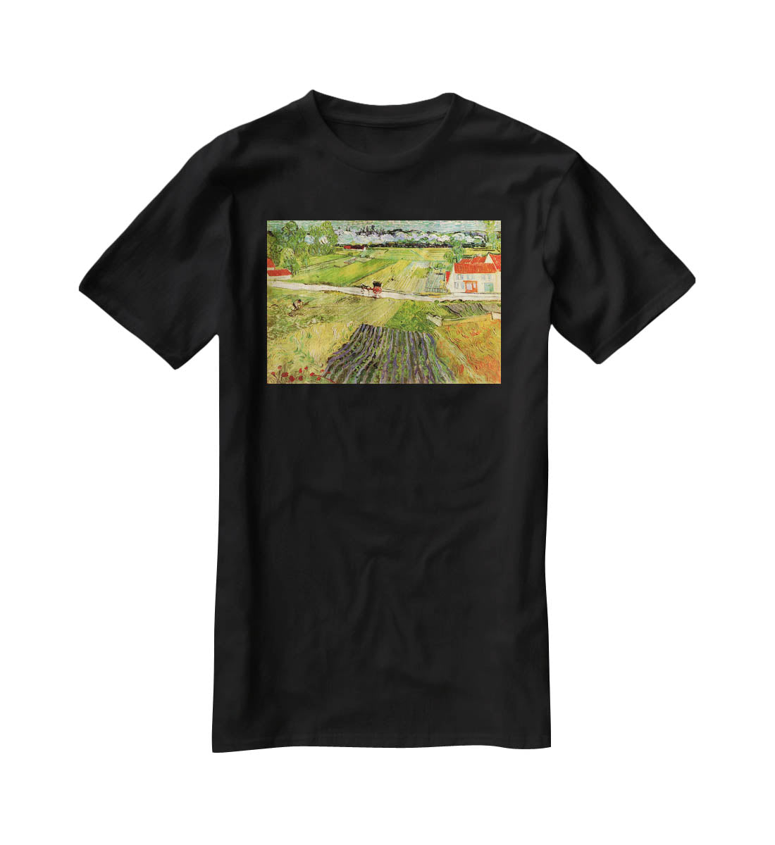 Landscape with Carriage and Train in the Background by Van Gogh T-Shirt - Canvas Art Rocks - 1