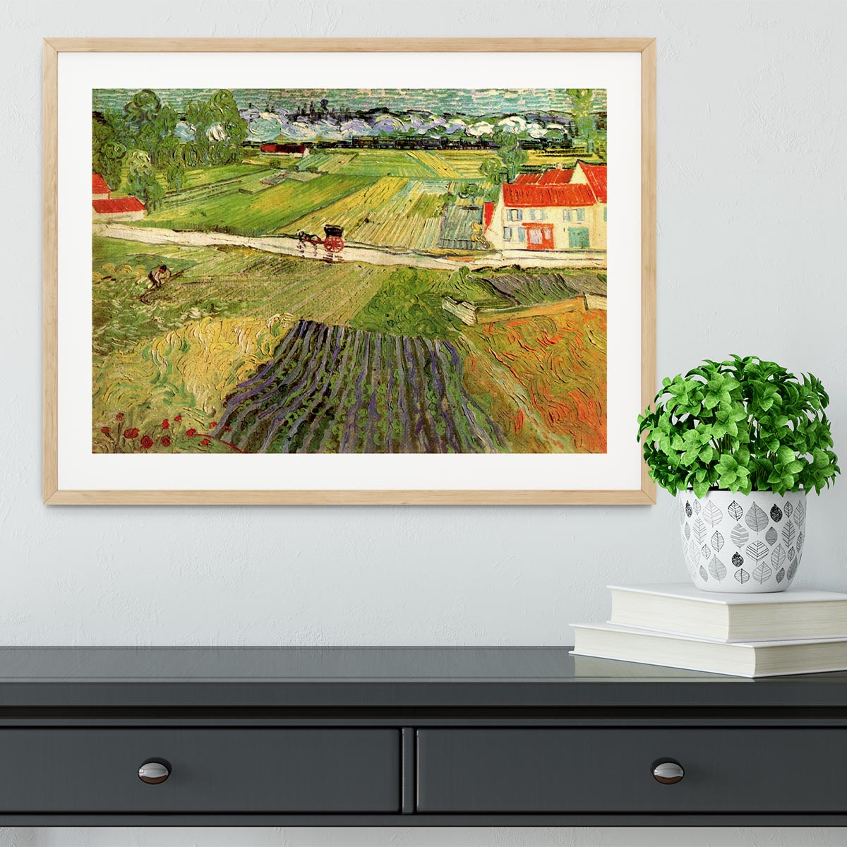 Landscape with Carriage and Train in the Background by Van Gogh Framed Print - Canvas Art Rocks - 3