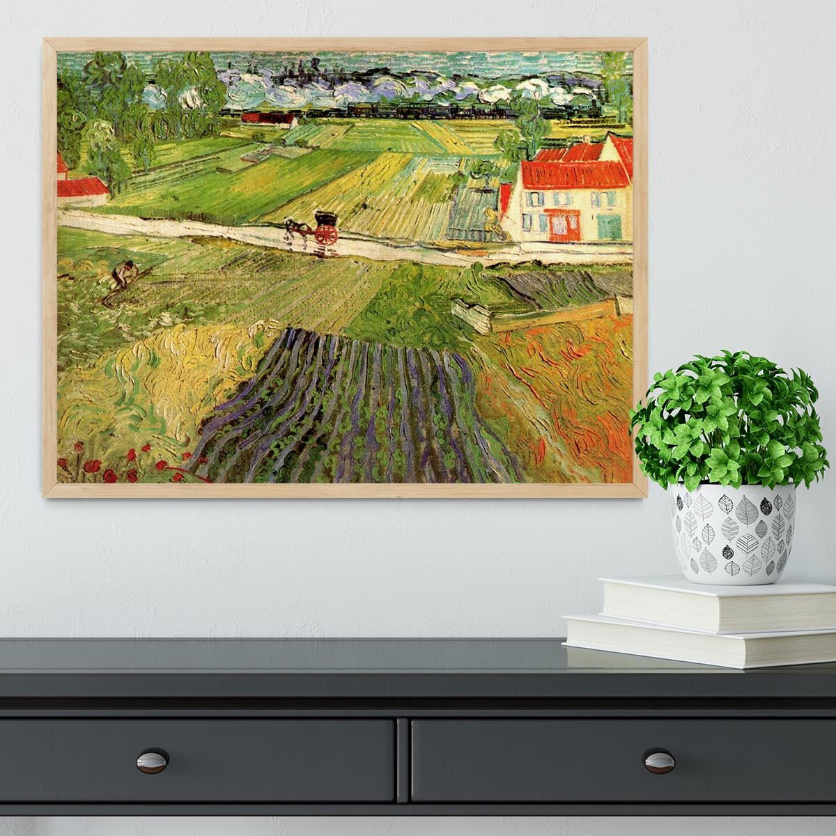 Landscape with Carriage and Train in the Background by Van Gogh Framed Print - Canvas Art Rocks - 4